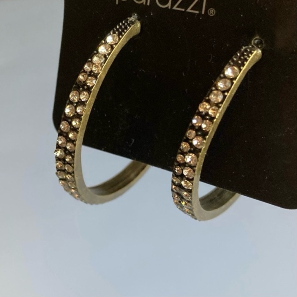 NWT Burnished Brass Rhinestone Hoop Earrings